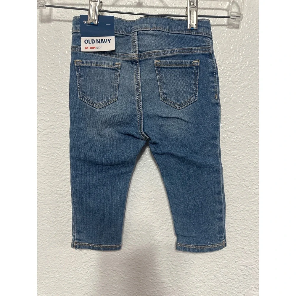 Old Navy Toddler Skinny Jeans 12-18M Medium Wash Adjustable Waist Pull On Denim
